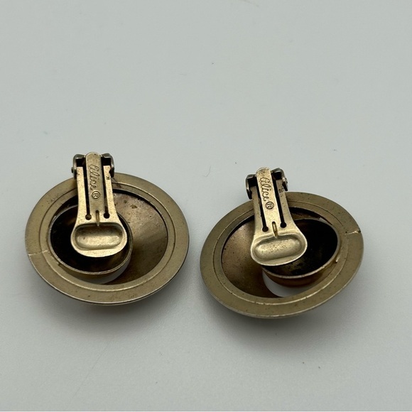 Vintage Alice Silver Tone Atomic Geometric Crescent MoonRound Clip On Earrings - Picture 4 of 6